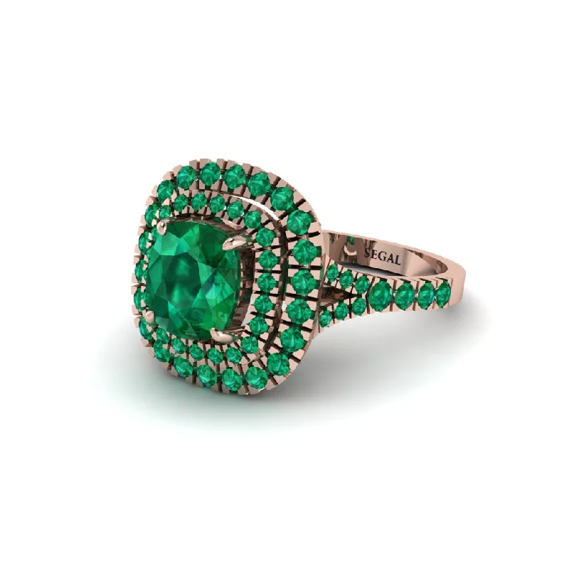 Luxury Engagement Rings For Memorable Proposals-Emerald Double Halo Cushion Cut Engagement Ring - Courtney No. 20