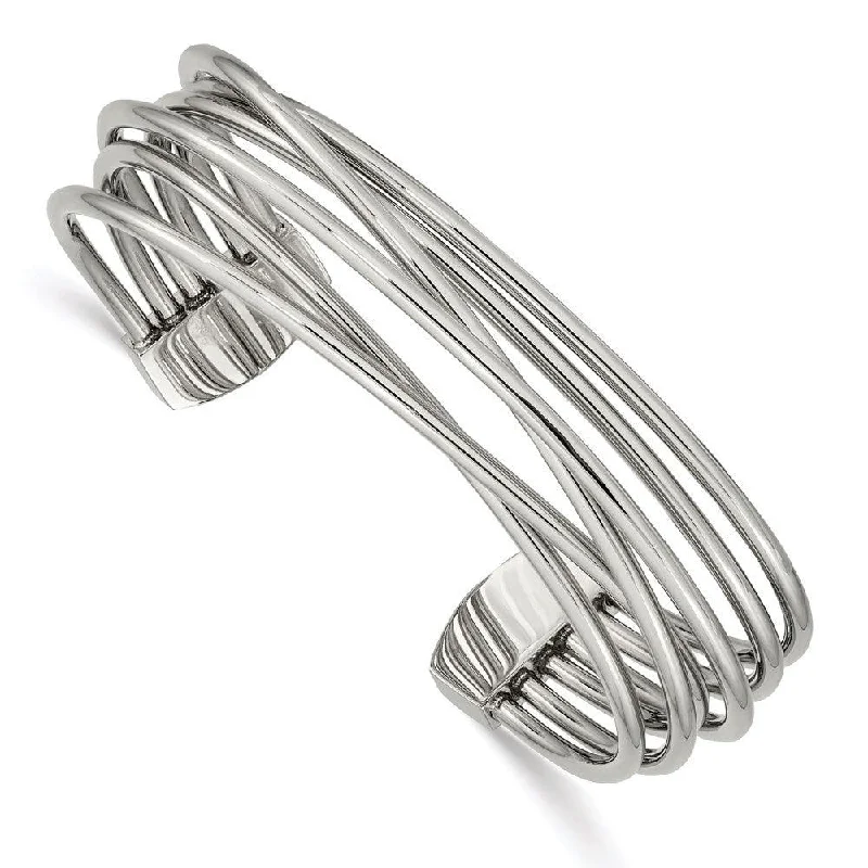 Luxury Pearl Bangles For Timeless Fashion-Stainless Steel Polished Twisted 18.00mm Cuff Bangle