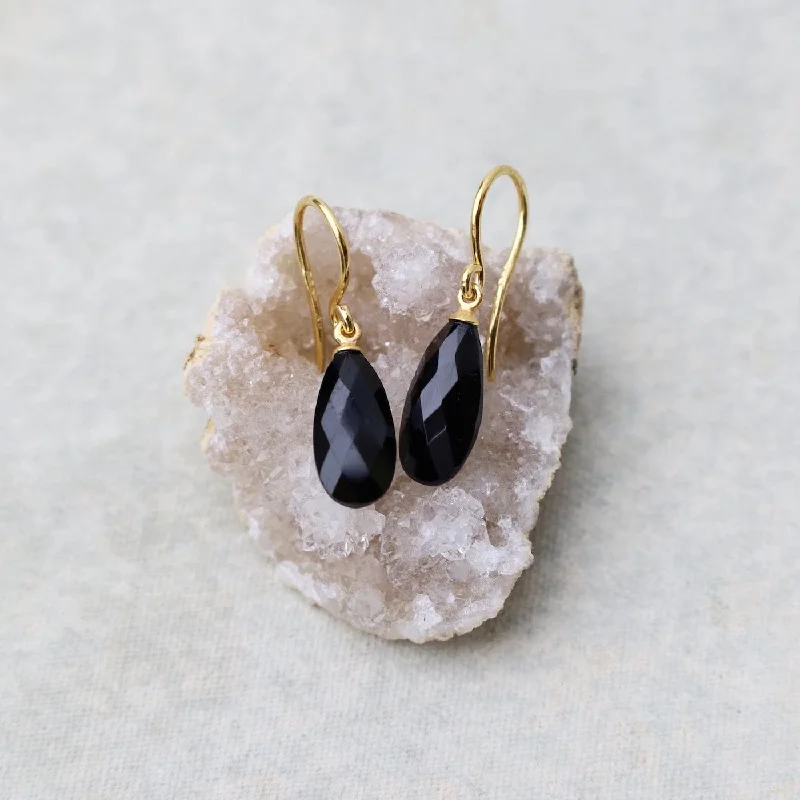 Stunning Gemstone Earrings For Formal Wear-Wire Faceted Black Spinel Earrings