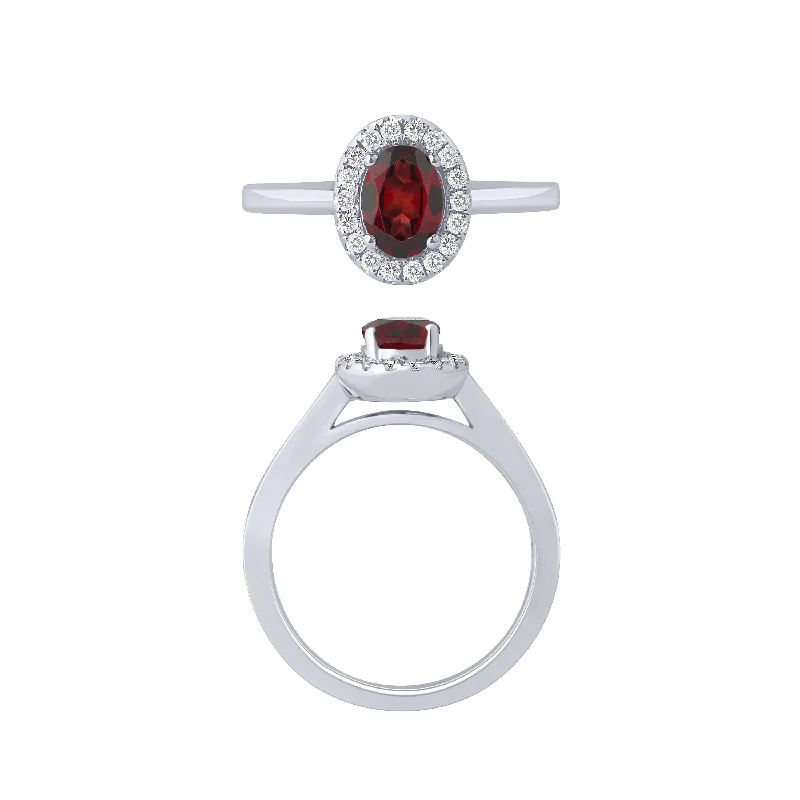 Simple Wedding Bands For Subtle Elegance-14K White Gold Garnet And Diamond Halo Ring