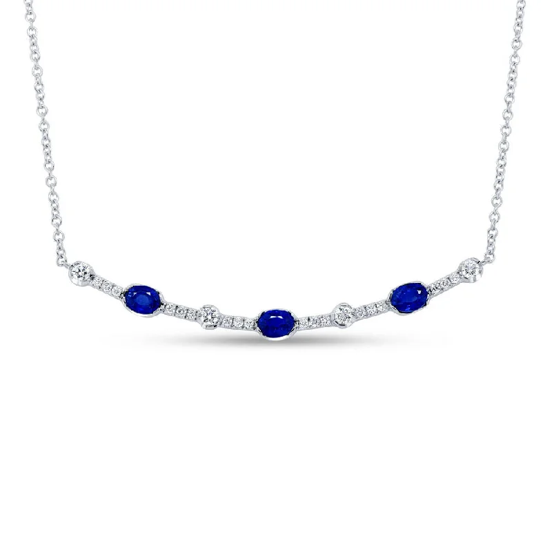 Uneek Gatsby Collection Oval Shaped Blue Sapphire Bar Necklace