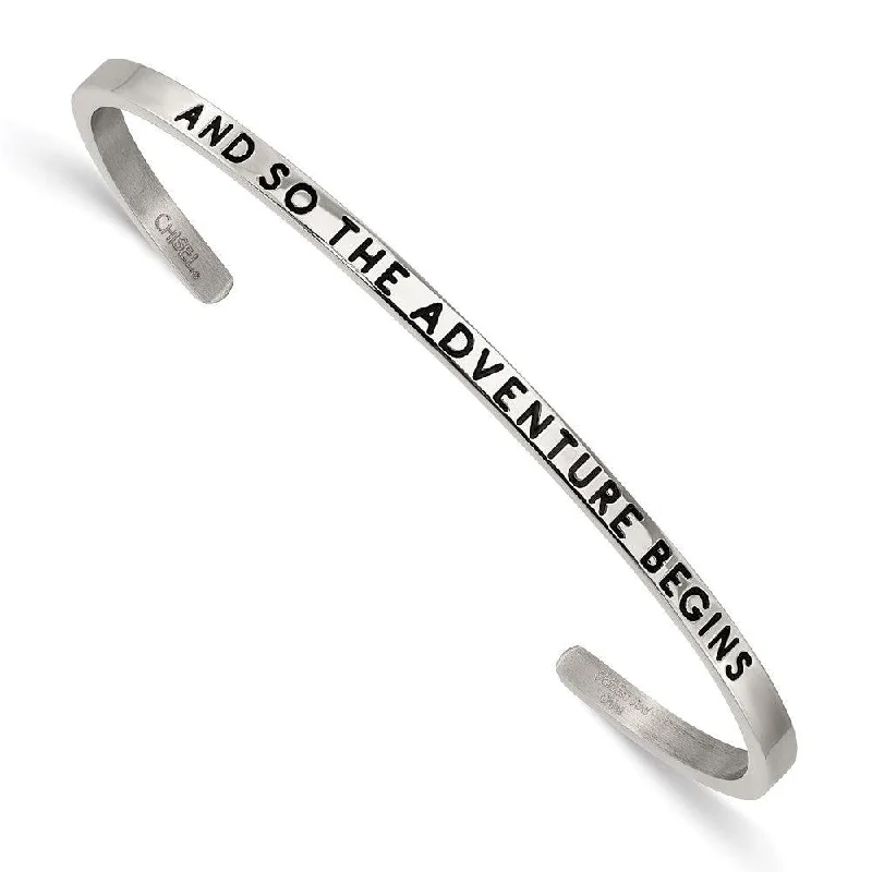 Stunning Sterling Silver Bangles For Classic Fashion-Stainless Steel Polished Enamel/Crystal ADVENTURE BEGINS 3mm Bangle