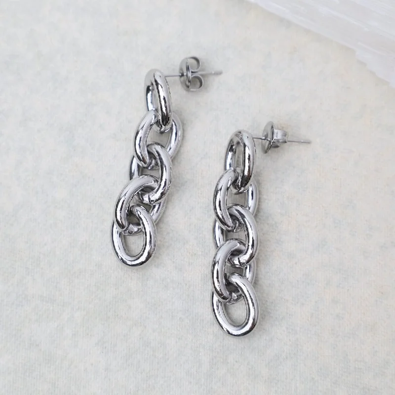 Unique Earrings For Statement Fashion-Bold Link Drop Earrings in Stainless Steel