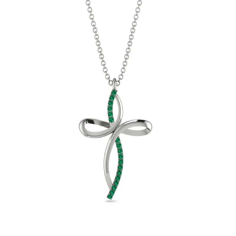 Unique Emerald Swirling Cross Necklace - Arthur No. 6