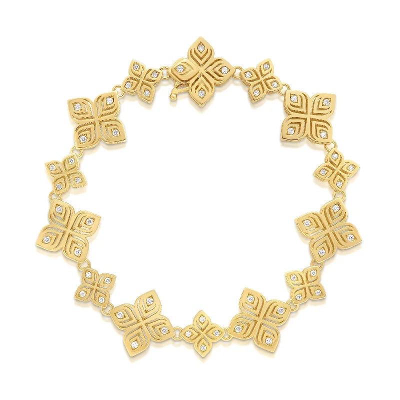 Classic Black Leather Bracelets For Bold Style-Arabesque Diamond Bracelet in 18K Yellow Gold