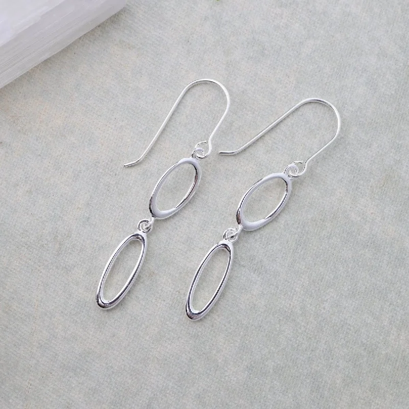 Gold Hoop Earrings For Timeless Style-Polished Sterling Silver Two Organic Shapes Earrings