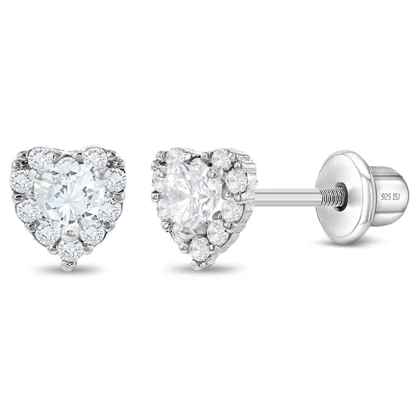 Unique Earrings For Bold Fashion Statements-Princess Heart CZ Children's Earrings - Screw Back