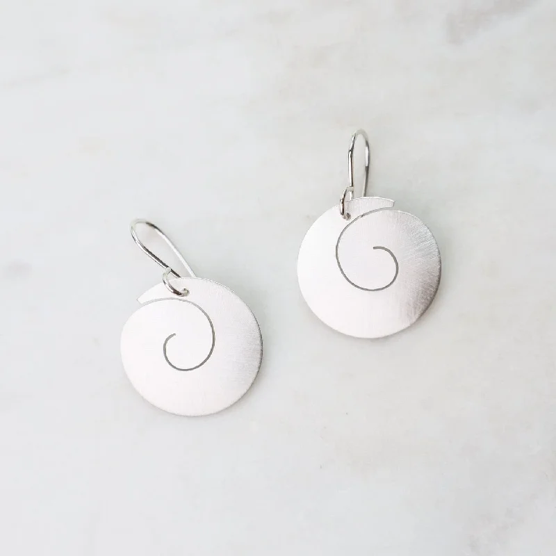 Fashionable Silver Earrings For Wedding Day-Matte Silver Swirl Earrings