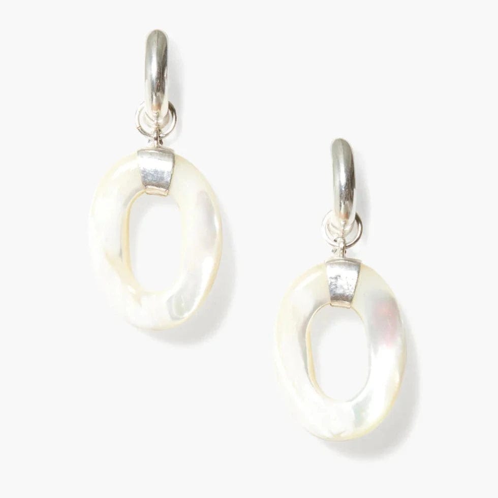 Trendy Earrings For Evening Glam-Jordan Hoop Earrings White Mother of Pearl