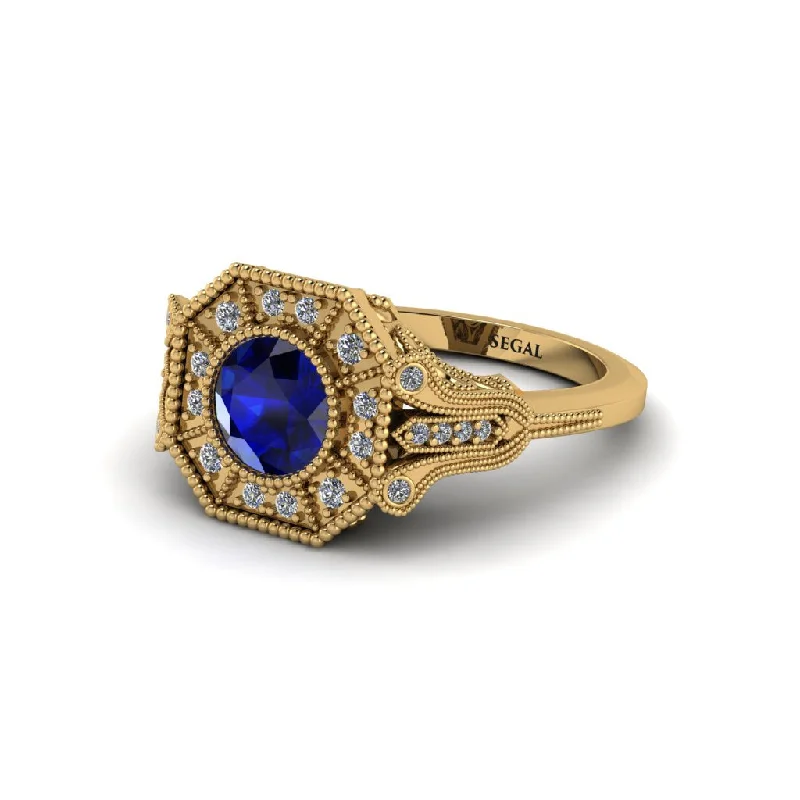 Sparkling Wedding Bands For Fashion-Forward Brides-Sapphire 14K Gold Art Deco Engagement Ring - Erin No. 13