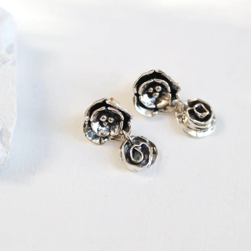 Simple Earrings For Timeless Fashion-Double Dogwood Post with Small Rose Drops Earrings