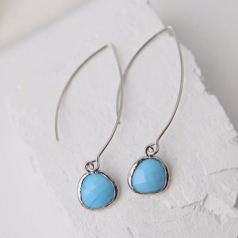 Colorful Beaded Earrings For Fun Looks-Sterling Silver Long Sky Blue Crystal Drop Earrings