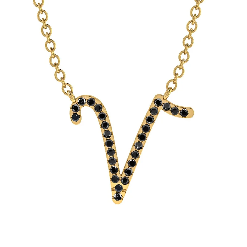 Black Diamond Gold Letter Necklace - V