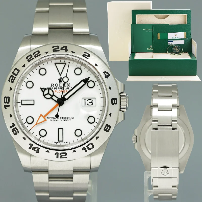 Sporty Outdoor Watches For Adventurers-MINT 2015 PAPERS Rolex Explorer II 42mm 216570 Polar White Dial Steel Watch Box