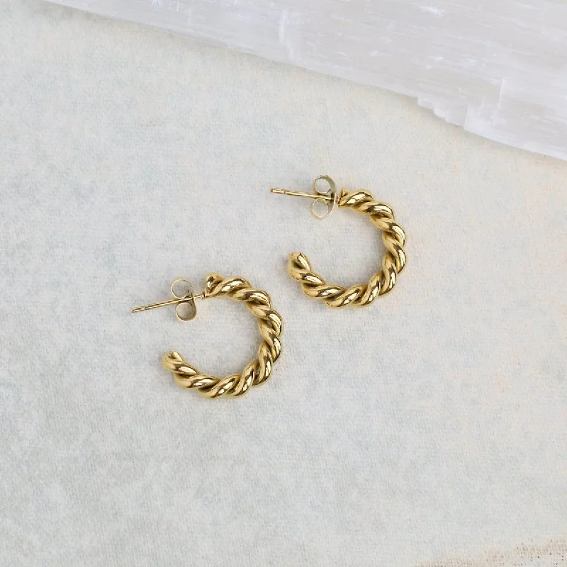 Personalized Gold Earrings For Custom Fashion-Mini Twisted Hoop Earrings