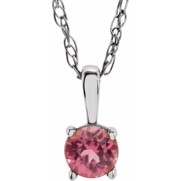 Sterling Silver 3 mm Imitation Pink Tourmaline Youth Solitaire 14" Necklace