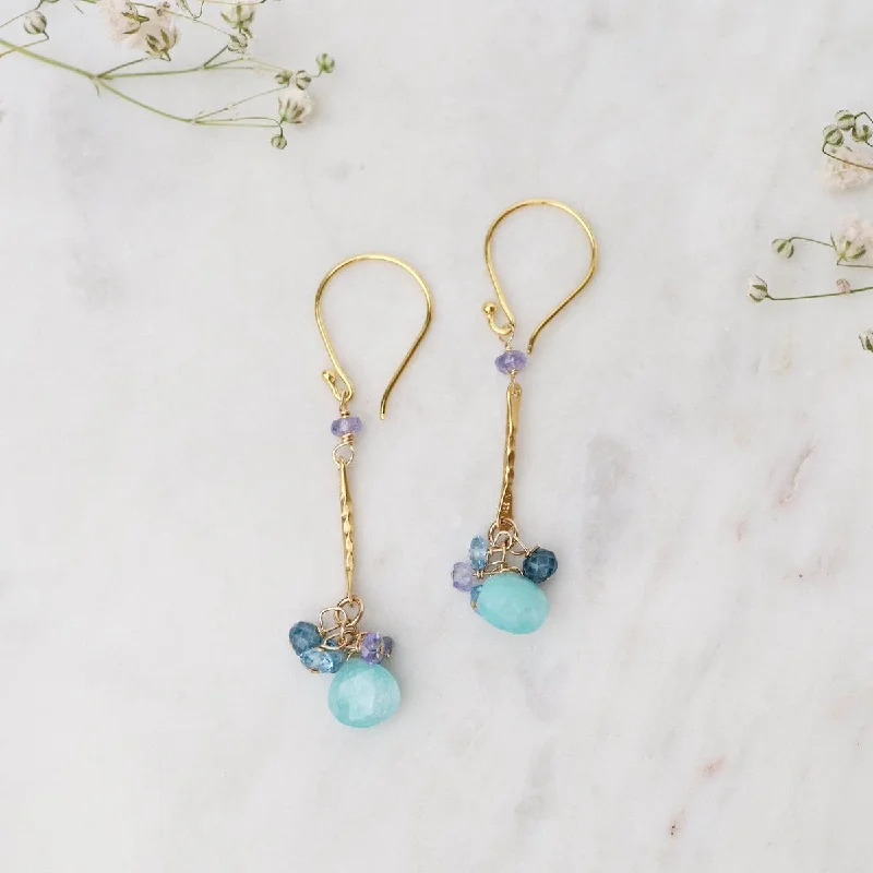 Elegant Drop Earrings For Special Occasions-Gold Amazonite Bar Link Earrings