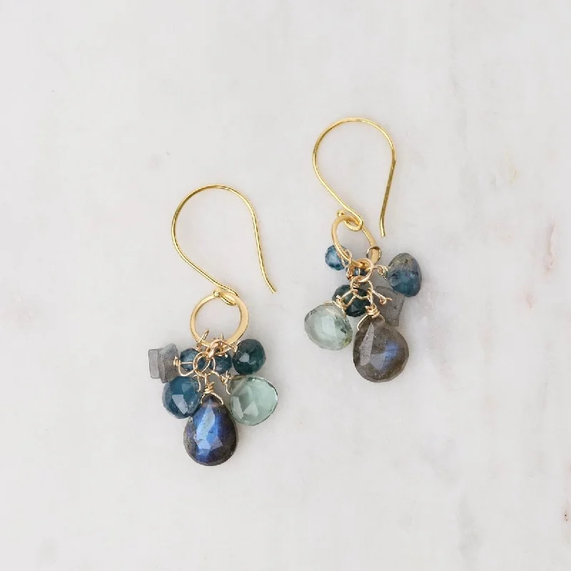 Unique Dangle Earrings For Vibrant Fashion-Labradorite Gold Hammered Circle Link Earrings