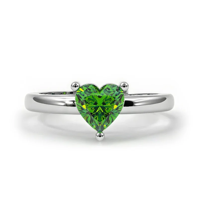 Timeless Diamond Engagement Rings For Brides-Zarkan Green Heart Silver Ring