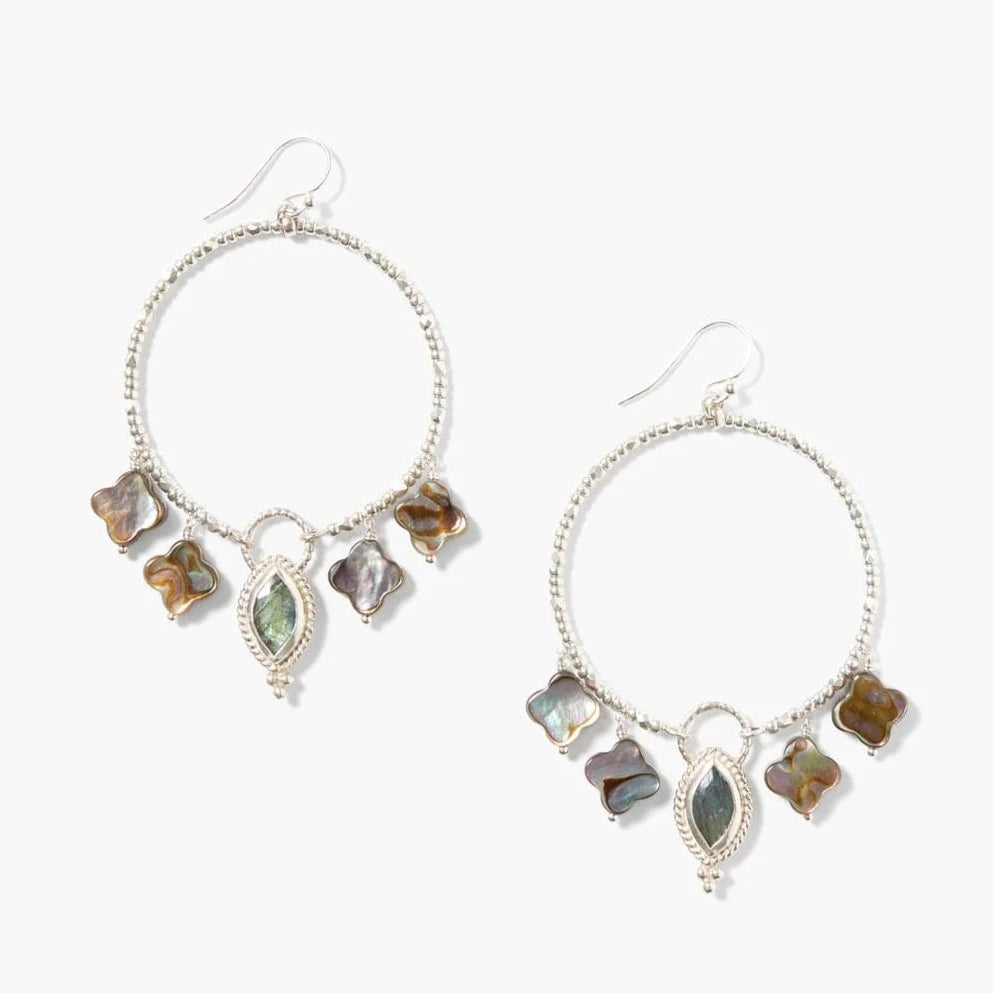 Simple Earrings For Elegant Appeal-Clover Hoop Earrings Abalone Mix