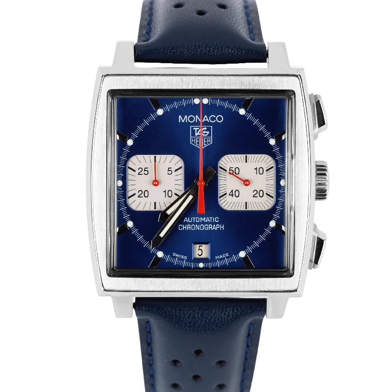 Beautiful Silver Watches With Diamond Details-Tag Heuer Monaco Steve McQueen Chronograph Steel Blue 38mm CW2113-0 Watch