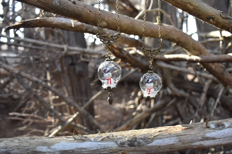 Snowman Globe Terrarium Necklace- 2 styles