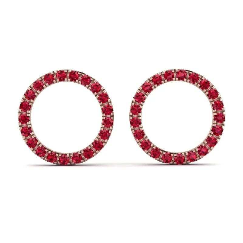 Luxury Pearl Earrings For Weddings-Circle Stud Ruby Earring - Lucille No. 11