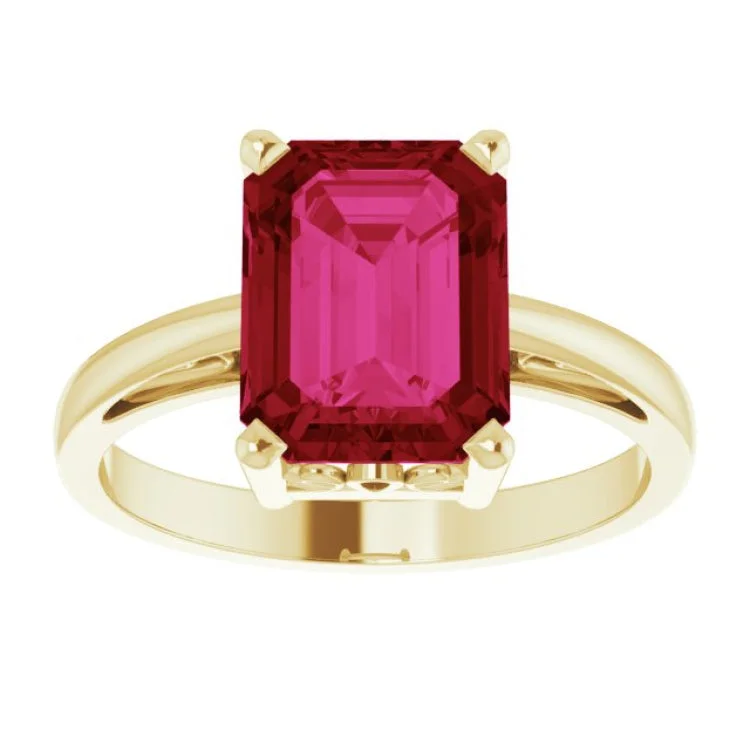 Unique Custom Engagement Rings For Brides-14K Yellow Lab-Grown Ruby Scroll Setting® Ring