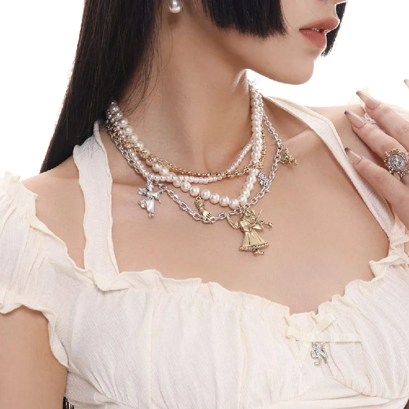 Women's Vintage Angel Multilayer Pearl Necklace