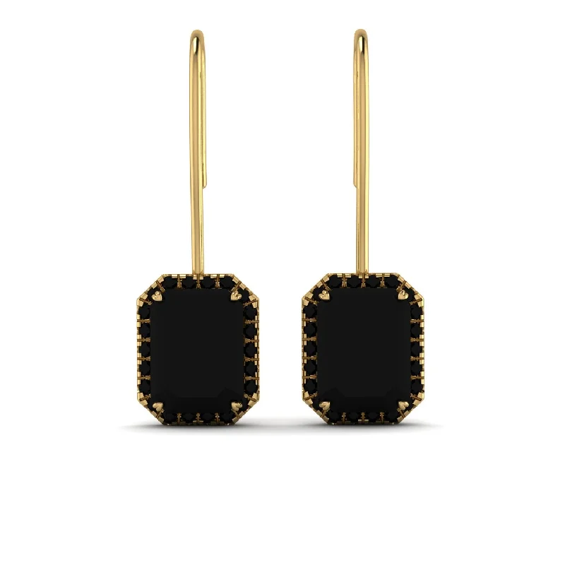 Large Statement Earrings For Bold Fashion-Halo Emerald Cut Black Diamond Earrings - Izabella No. 37