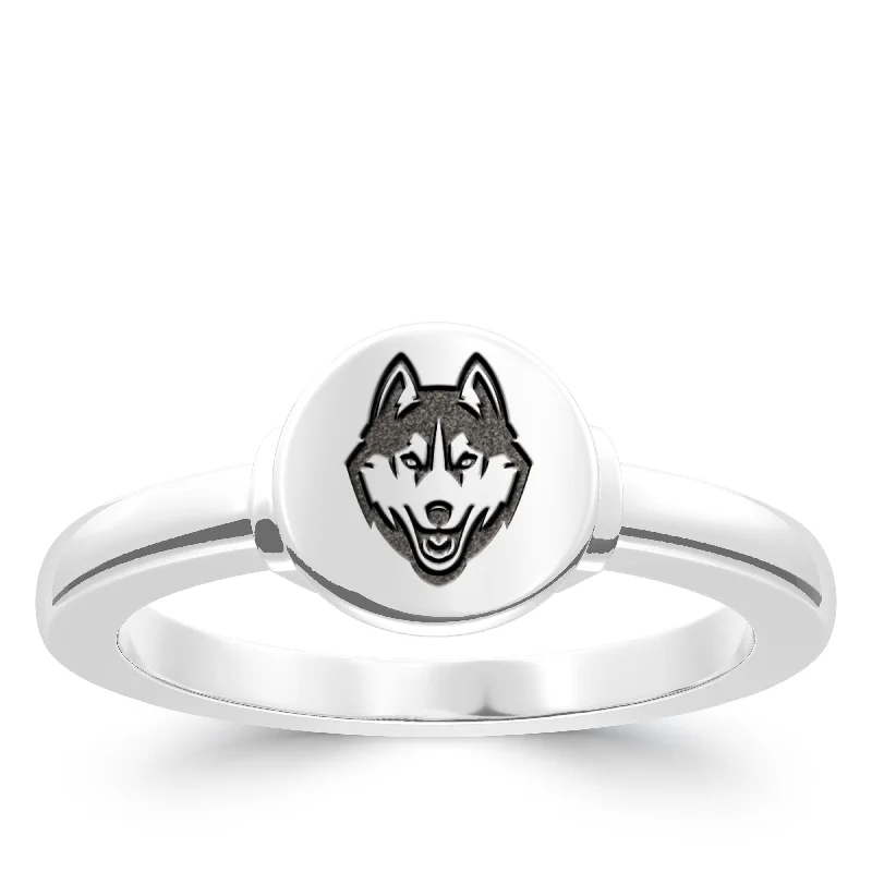 Classic Engagement Rings For Elegant Glam-UCONN Logo Engraved Ring in Sterling Silver