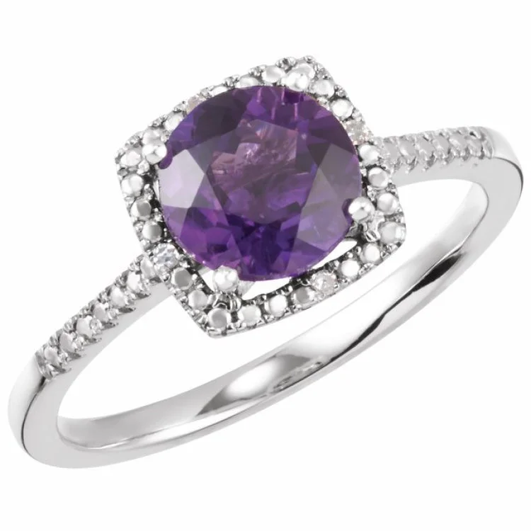 Simple Titanium Rings For Modern Style-Sterling Silver Natural Amethyst & .01 CTW Natural Diamond Ring