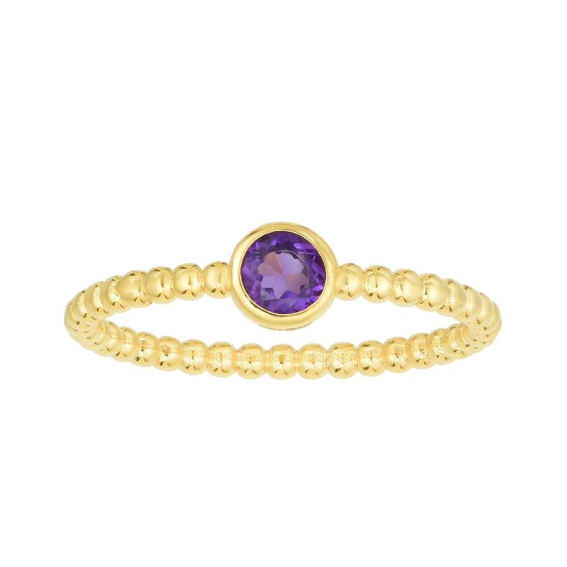 Elegant Sapphire Rings For Luxury Appeal-14kt Gold Size-7 Yellow Finish 4.5mm Polished Beaded Ring  with  4mm Round Purple Amethyst