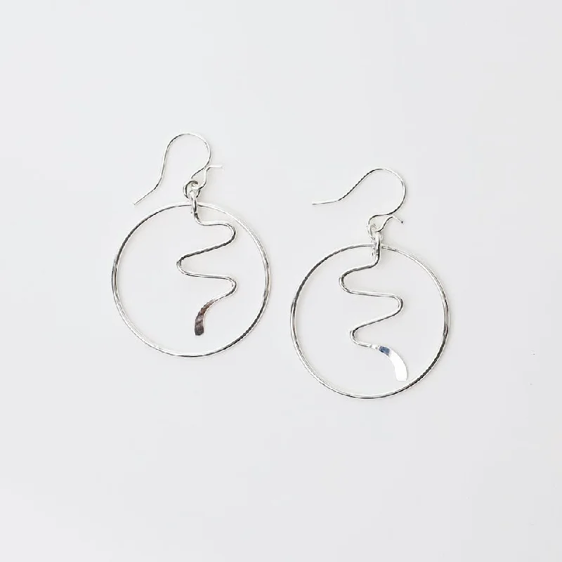 Colorful Earrings For Playful Fashion-Wavy Circle Dangle Earrings in Sterling Silver