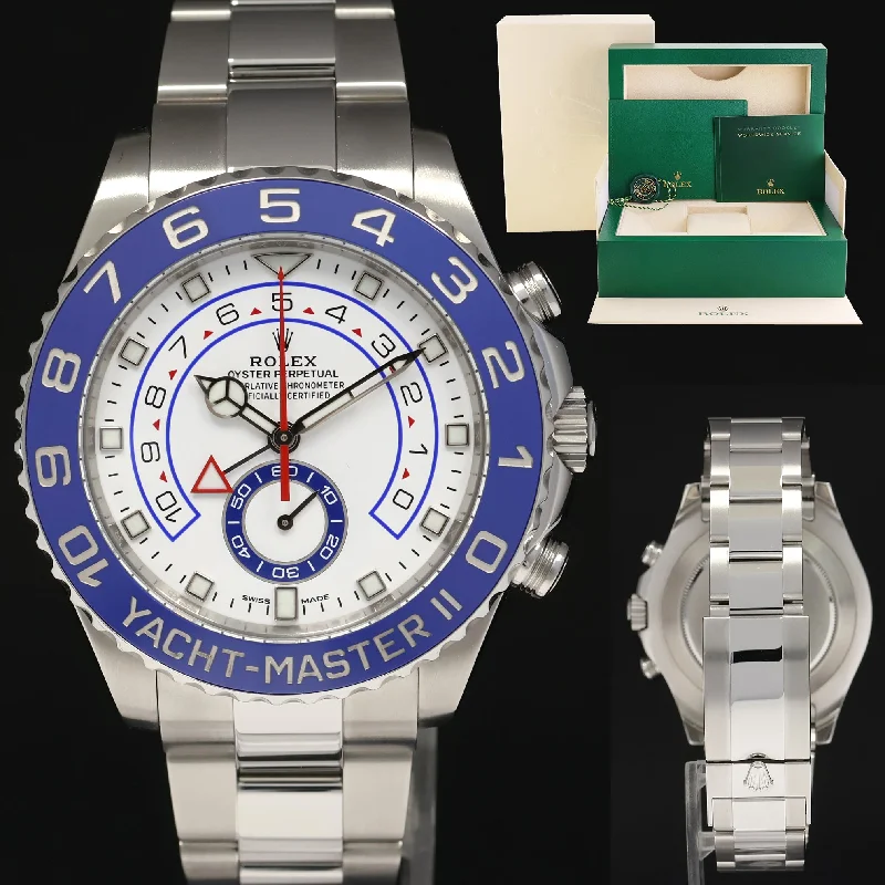 Classic Men’s Watches With Leather Bands-2020 MINT Rolex Yacht-Master 2 MERC HANDS Steel 44mm Blue 116680 Watch Box