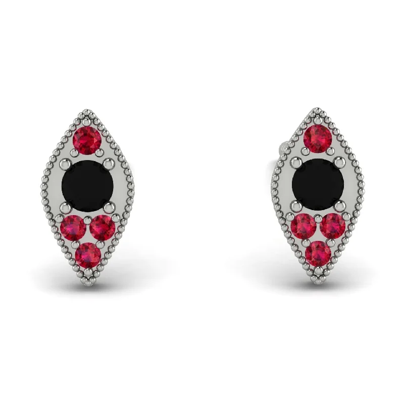 Elegant Gold Earrings For Special Occasions-Milgrain Marquise Black Diamond Earrings - Faye No. 54