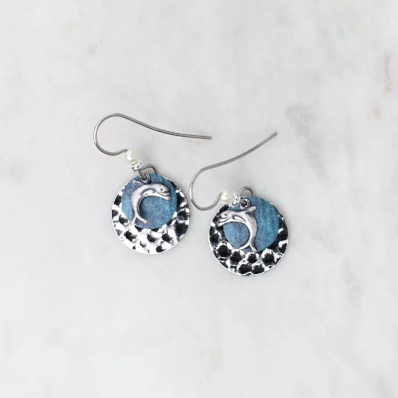 Simple Earrings For Elegant Appeal-Deep Sea Blue Dolphin Earrings