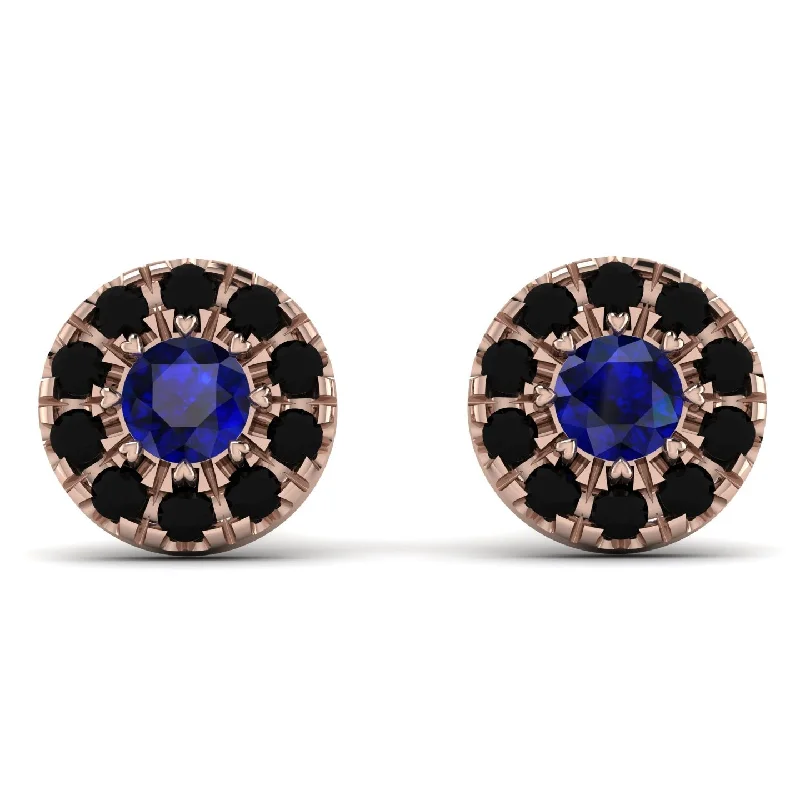 Stunning Gold Earrings For Wedding Days-Halo Sapphire Earrings - Heaven No. 44