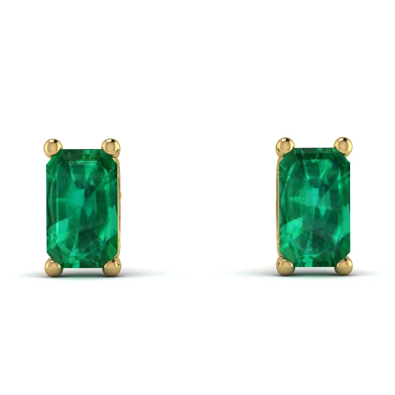 Classic Gold Earrings For Elegant Look-Hidden Diamonds Emerald Cut Emerald Earrings - Angel No. 34