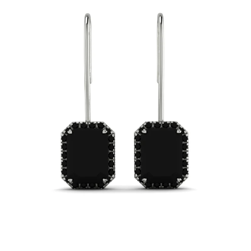 Sparkling Stud Earrings For Every Occasion-Halo Emerald Cut Black Diamond Earrings - Izabella No. 39