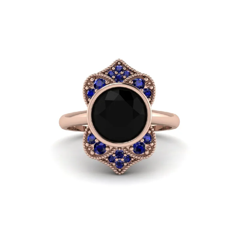 Elegant Rose Gold Rings For Elegant Fashion-Black Diamond Bezel Vintage-Inspired Engagement Ring - Olive No. 68