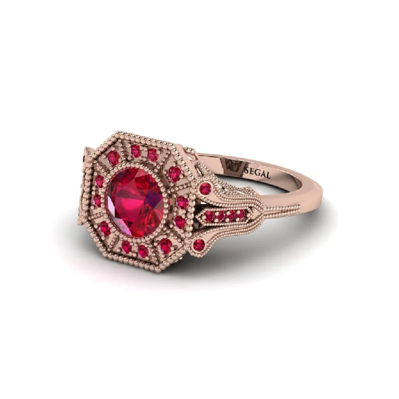 Unique Diamond Rings For Bold Statements-Ruby 14K Gold Art Deco Engagement Ring - Erin No. 56