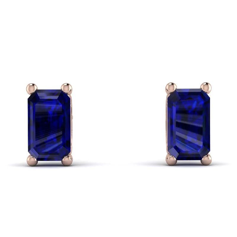 Classic Earrings For Everyday Glam-Hidden Diamonds Emerald Cut Sapphire Earrings - Angel No. 59