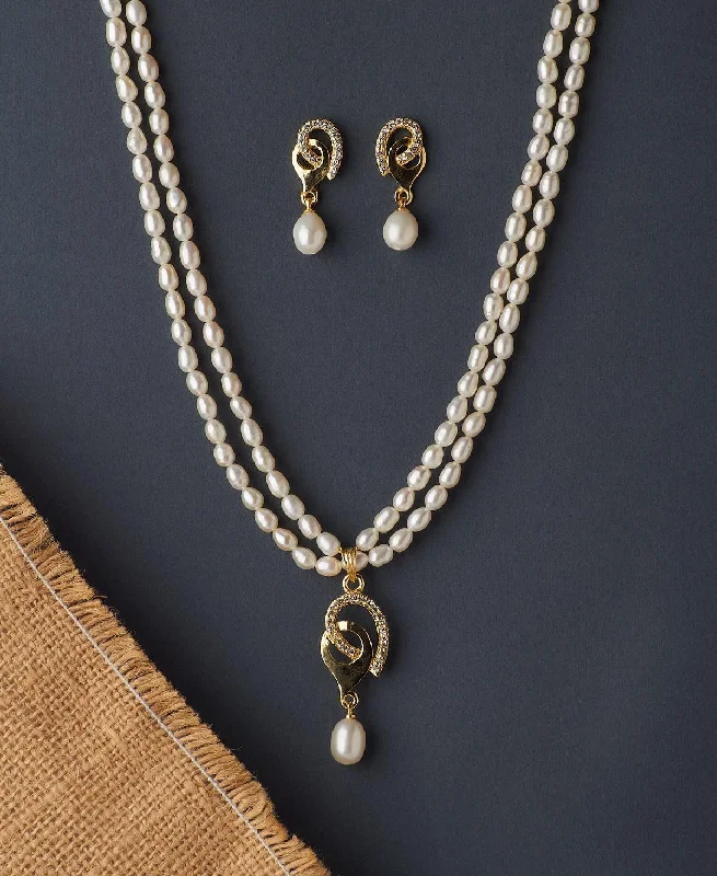 Trendy Stone Studded Pearl Necklace Set