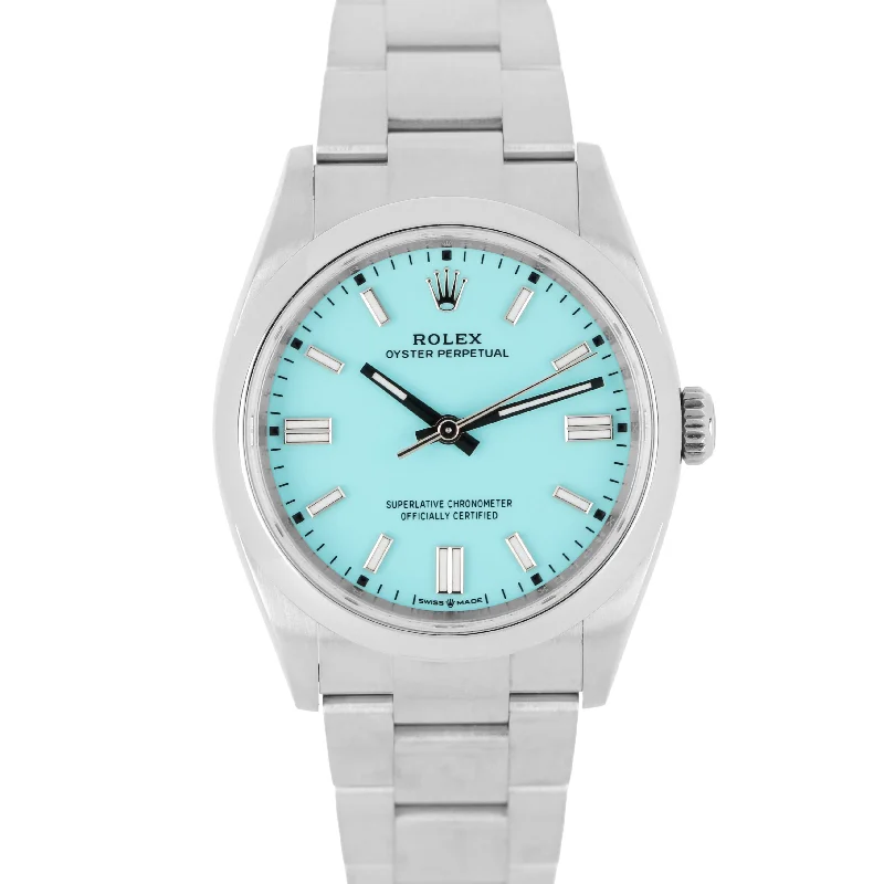 Minimalist Watches For Sleek Fashion-JULY 2024 PAPERS Rolex Oyster Perpetual Tiffany Blue 36mm 126000 Watch BOX