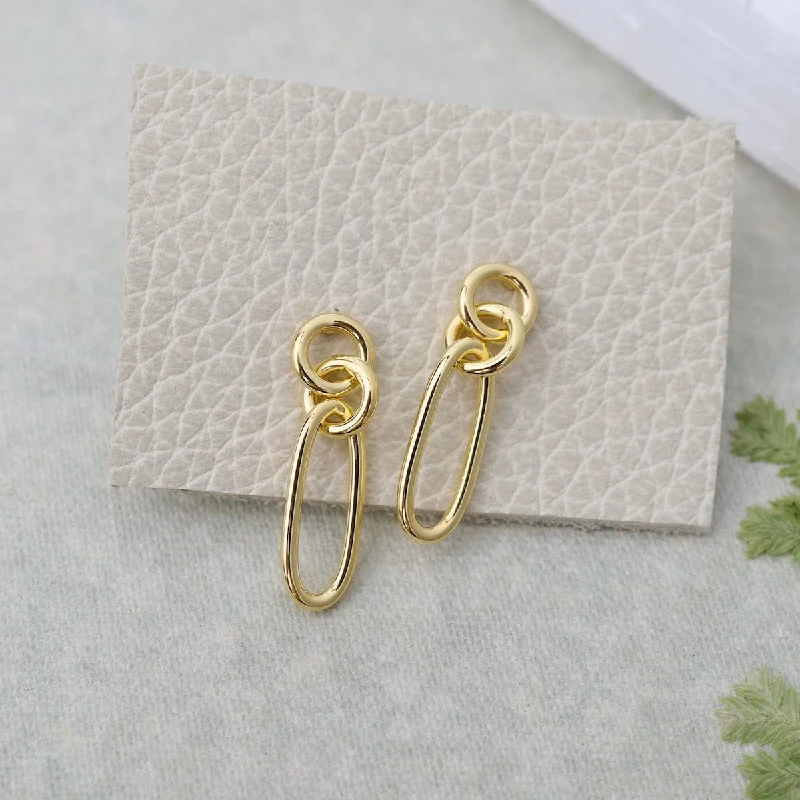 Unique Earrings For Creative Fashion-Gold Vermeil Interlocking Ovals & Rings On Post Earrings