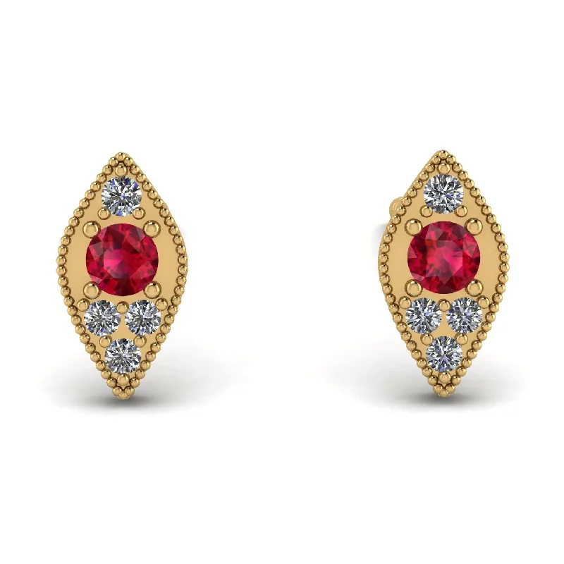 Elegant Gold Earrings For Special Occasions-Milgrain Marquise Ruby Earrings - Faye No. 10