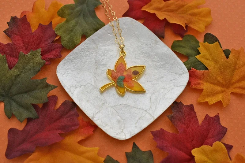 Yellow Autumn Maple Leaf Necklace