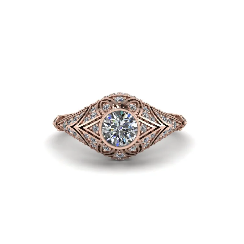 Sparkling Diamond Engagement Rings For Brides-Diamond Bezel Vintage Filigree Engagement Ring - Kendall No. 2