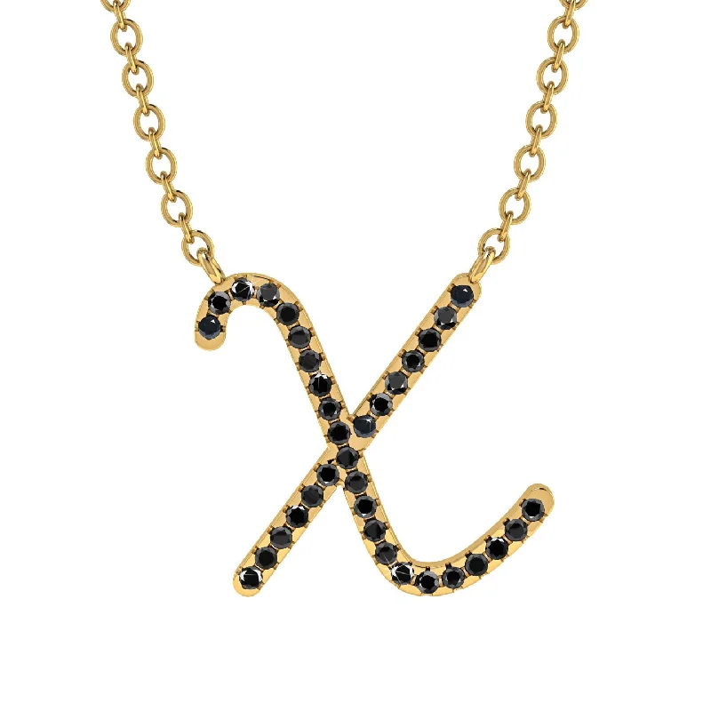 Black Diamond Gold Letter Necklace - X